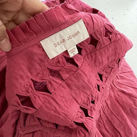 Dear John Pink Osiris Dress Small Ruffle Sleeve Concert Relaxed Fit pleats - Picture 7 of 8